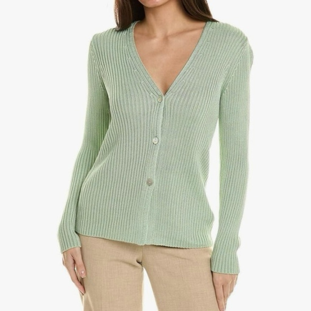 Vince Ribbed Button Cardigan Sage Green M Like New